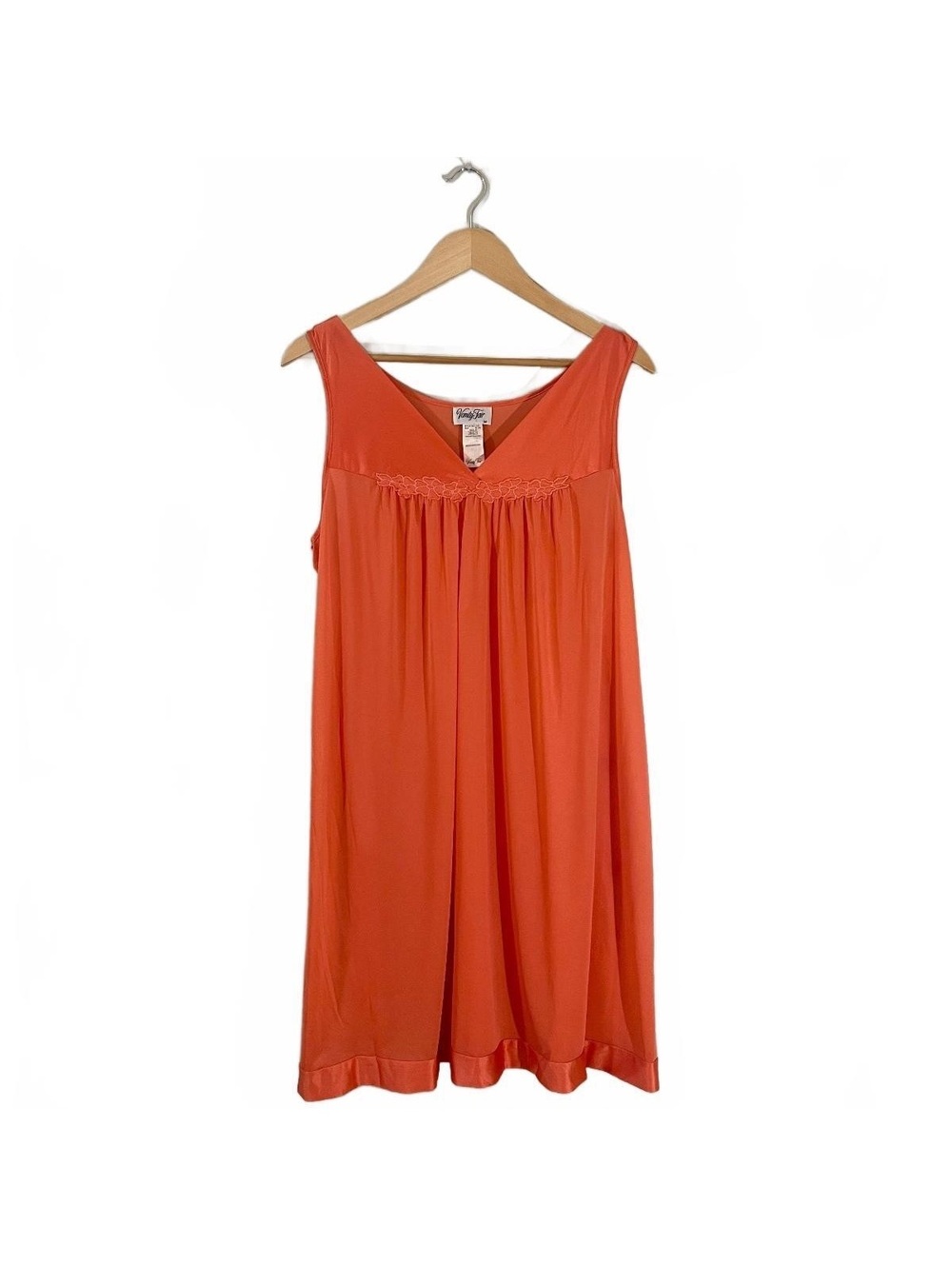 Vintage Vanity Fair Orange Floral Babydoll Sleeveless Nightgown Coquette Retro